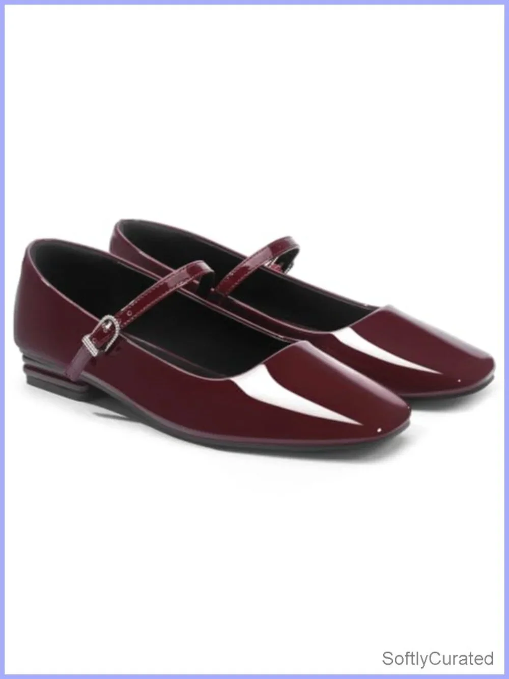 Faux Leather Mary Jane Flats Square Toe Slip On Ballet Shoes Comfortable